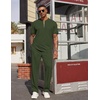 image:imageCOOFANDY Mens 2 Piece Outfit Quarter Zip Short Sleeve Top amp Pants Set  Tracksuits Activewear Clothing Set Workout Top amp Bottom Sets 14 Zip Polo Shirt and Jogging Pants Leisure Suits for MenArmy Green