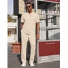 image:imageCOOFANDY Mens 2 Piece Outfit Quarter Zip Short Sleeve Top amp Pants Set  Tracksuits Activewear Clothing Set Workout Top amp Bottom Sets 14 Zip Polo Shirt and Jogging Pants Leisure Suits for MenLight Khaki