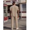 image:imageCOOFANDY Mens 2 Piece Outfit Quarter Zip Short Sleeve Top amp Pants Set  Tracksuits Activewear Clothing Set Workout Top amp Bottom Sets 14 Zip Polo Shirt and Jogging Pants Leisure Suits for MenKhaki