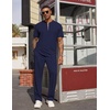 image:imageCOOFANDY Mens 2 Piece Outfit Quarter Zip Short Sleeve Top amp Pants Set  Tracksuits Activewear Clothing Set Workout Top amp Bottom Sets 14 Zip Polo Shirt and Jogging Pants Leisure Suits for MenNavy Blue