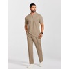 image:imageCOOFANDY Mens 2 Piece Outfit Quarter Zip Short Sleeve Top amp Pants Set  Tracksuits Activewear Clothing Set Workout Top amp Bottom Sets 14 Zip Polo Shirt and Jogging Pants Leisure Suits for MenKhaki