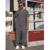 image:imageCOOFANDY Mens 2 Piece Outfit Quarter Zip Short Sleeve Top amp Pants Set  Tracksuits Activewear Clothing Set Workout Top amp Bottom Sets 14 Zip Polo Shirt and Jogging Pants Leisure Suits for MenDark Grey