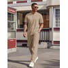 image:imageCOOFANDY Mens 2 Piece Outfit Quarter Zip Short Sleeve Top amp Pants Set  Tracksuits Activewear Clothing Set Workout Top amp Bottom Sets 14 Zip Polo Shirt and Jogging Pants Leisure Suits for MenKhaki