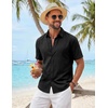 image:imageCOOFANDY Mens Button Down Shirts Short Sleeve Linen Textured Shirts Casual Summer Beach ShirtsBlack