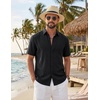 image:imageCOOFANDY Mens Button Down Shirts Short Sleeve Linen Textured Shirts Casual Summer Beach ShirtsBlack