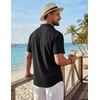 image:imageCOOFANDY Mens Button Down Shirts Short Sleeve Linen Textured Shirts Casual Summer Beach ShirtsBlack