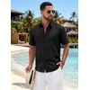 image:imageCOOFANDY Mens Button Down Shirts Short Sleeve Linen Textured Shirts Casual Summer Beach ShirtsBlack
