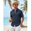 image:imageCOOFANDY Mens Button Down Shirts Short Sleeve Linen Textured Shirts Casual Summer Beach ShirtsBlue