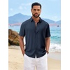 image:imageCOOFANDY Mens Button Down Shirts Short Sleeve Linen Textured Shirts Casual Summer Beach ShirtsBlue
