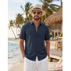 image:imageCOOFANDY Mens Button Down Shirts Short Sleeve Linen Textured Shirts Casual Summer Beach ShirtsBlue