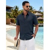 image:imageCOOFANDY Mens Button Down Shirts Short Sleeve Linen Textured Shirts Casual Summer Beach ShirtsBlue