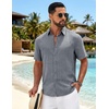 image:imageCOOFANDY Mens Button Down Shirts Short Sleeve Linen Textured Shirts Casual Summer Beach ShirtsDark Grey
