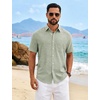 image:imageCOOFANDY Mens Button Down Shirts Short Sleeve Linen Textured Shirts Casual Summer Beach ShirtsLight Green