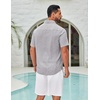 image:imageCOOFANDY Mens Button Down Shirts Short Sleeve Linen Textured Shirts Casual Summer Beach ShirtsLight Grey