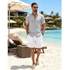 image:imageCOOFANDY Mens Button Down Shirts Short Sleeve Linen Textured Shirts Casual Summer Beach ShirtsLight Grey