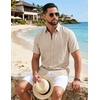 image:imageCOOFANDY Mens Button Down Shirts Short Sleeve Linen Textured Shirts Casual Summer Beach ShirtsLight Khaki