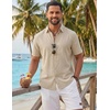 image:imageCOOFANDY Mens Button Down Shirts Short Sleeve Linen Textured Shirts Casual Summer Beach ShirtsLight Khaki