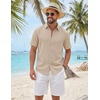 image:imageCOOFANDY Mens Button Down Shirts Short Sleeve Linen Textured Shirts Casual Summer Beach ShirtsLight Khaki