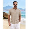 image:imageCOOFANDY Mens Button Down Shirts Short Sleeve Linen Textured Shirts Casual Summer Beach ShirtsLight Khaki