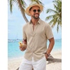 image:imageCOOFANDY Mens Button Down Shirts Short Sleeve Linen Textured Shirts Casual Summer Beach ShirtsLight Khaki