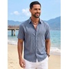 image:imageCOOFANDY Mens Button Down Shirts Short Sleeve Linen Textured Shirts Casual Summer Beach ShirtsNavy Blue