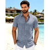 image:imageCOOFANDY Mens Button Down Shirts Short Sleeve Linen Textured Shirts Casual Summer Beach ShirtsNavy Blue