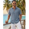 image:imageCOOFANDY Mens Button Down Shirts Short Sleeve Linen Textured Shirts Casual Summer Beach ShirtsNavy Blue