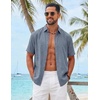 image:imageCOOFANDY Mens Button Down Shirts Short Sleeve Linen Textured Shirts Casual Summer Beach ShirtsNavy Blue