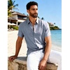 image:imageCOOFANDY Mens Button Down Shirts Short Sleeve Linen Textured Shirts Casual Summer Beach ShirtsNavy Blue