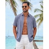 image:imageCOOFANDY Mens Button Down Shirts Short Sleeve Linen Textured Shirts Casual Summer Beach ShirtsSky Blue