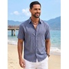 image:imageCOOFANDY Mens Button Down Shirts Short Sleeve Linen Textured Shirts Casual Summer Beach ShirtsSky Blue