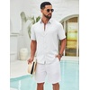 image:imageCOOFANDY Mens Button Down Shirts Short Sleeve Linen Textured Shirts Casual Summer Beach ShirtsWhite