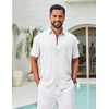 image:imageCOOFANDY Mens Button Down Shirts Short Sleeve Linen Textured Shirts Casual Summer Beach ShirtsWhite