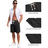 image:imageCOOFANDY Mens Casual Cotton Linen Shorts Elastic Waist Drawstring Shorts  Stretch Linen Chino Lightweight Breathable Flat Front Phone Pockets Regular Fit 9 Inch Inseam Summer Beach VacationBlack