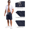image:imageCOOFANDY Mens Casual Cotton Linen Shorts Elastic Waist Drawstring Shorts  Stretch Linen Chino Lightweight Breathable Flat Front Phone Pockets Regular Fit 9 Inch Inseam Summer Beach VacationNavy Blue
