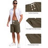 image:imageCOOFANDY Mens Casual Cotton Linen Shorts Elastic Waist Drawstring Shorts  Stretch Linen Chino Lightweight Breathable Flat Front Phone Pockets Regular Fit 9 Inch Inseam Summer Beach VacationOlive Green