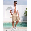image:imageCOOFANDY Mens Casual Cotton Linen Shorts Elastic Waist Drawstring Shorts  Stretch Linen Chino Lightweight Breathable Flat Front Phone Pockets Regular Fit 9 Inch Inseam Summer Beach VacationLight Khaki