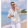 image:imageCOOFANDY Mens Cotton Linen Henley TShirts Long Sleeve Casual Beach Shirts  Mens Linen ShirtRegular Relaxed FitLightweightBreathableand Moisturewicking for BeachVacation or Everyday Summer WearWhiteBlack Patterned