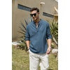 image:imageCOOFANDY Mens Cotton Linen Henley TShirts Long Sleeve Casual Beach Shirts  Mens Linen ShirtRegular Relaxed FitLightweightBreathableand Moisturewicking for BeachVacation or Everyday Summer WearDenim Blue