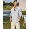 image:imageCOOFANDY Mens Cotton Linen Henley TShirts Long Sleeve Casual Beach Shirts  Mens Linen ShirtRegular Relaxed FitLightweightBreathableand Moisturewicking for BeachVacation or Everyday Summer WearWhite Striped