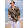 image:imageCOOFANDY Mens Cotton Linen Henley TShirts Long Sleeve Casual Beach Shirts  Mens Linen ShirtRegular Relaxed FitLightweightBreathableand Moisturewicking for BeachVacation or Everyday Summer WearDark Khaki Floral