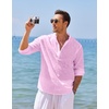 image:imageCOOFANDY Mens Cotton Linen Henley TShirts Long Sleeve Casual Beach Shirts  Mens Linen ShirtRegular Relaxed FitLightweightBreathableand Moisturewicking for BeachVacation or Everyday Summer WearPink