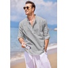 image:imageCOOFANDY Mens Cotton Linen Henley TShirts Long Sleeve Casual Beach Shirts  Mens Linen ShirtRegular Relaxed FitLightweightBreathableand Moisturewicking for BeachVacation or Everyday Summer WearGray