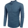 image:imageCOOFANDY Mens Cotton Linen Henley TShirts Long Sleeve Casual Beach Shirts  Mens Linen ShirtRegular Relaxed FitLightweightBreathableand Moisturewicking for BeachVacation or Everyday Summer WearDenim Blue