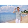 image:imageCOOFANDY Mens Cotton Linen Henley TShirts Long Sleeve Casual Beach Shirts  Mens Linen ShirtRegular Relaxed FitLightweightBreathableand Moisturewicking for BeachVacation or Everyday Summer WearGrey Blue Striped