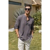 image:imageCOOFANDY Mens Cotton Linen Henley TShirts Long Sleeve Casual Beach Shirts  Mens Linen ShirtRegular Relaxed FitLightweightBreathableand Moisturewicking for BeachVacation or Everyday Summer WearDark Gray