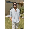 image:imageCOOFANDY Mens Cotton Linen Henley TShirts Long Sleeve Casual Beach Shirts  Mens Linen ShirtRegular Relaxed FitLightweightBreathableand Moisturewicking for BeachVacation or Everyday Summer WearBlue Pinstripe