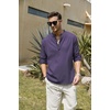 image:imageCOOFANDY Mens Cotton Linen Henley TShirts Long Sleeve Casual Beach Shirts  Mens Linen ShirtRegular Relaxed FitLightweightBreathableand Moisturewicking for BeachVacation or Everyday Summer WearPurple