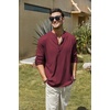 image:imageCOOFANDY Mens Cotton Linen Henley TShirts Long Sleeve Casual Beach Shirts  Mens Linen ShirtRegular Relaxed FitLightweightBreathableand Moisturewicking for BeachVacation or Everyday Summer WearWine Red