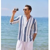 image:imageCOOFANDY Mens Cotton Linen Henley TShirts Long Sleeve Casual Beach Shirts  Mens Linen ShirtRegular Relaxed FitLightweightBreathableand Moisturewicking for BeachVacation or Everyday Summer WearDark Blue Stripes